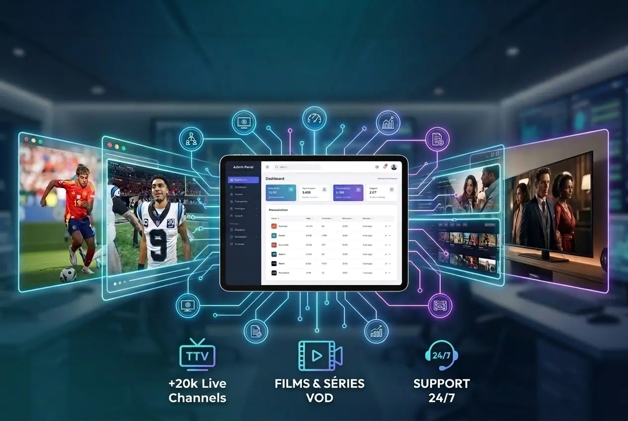 Premium IPTV reseller panel dashboard – manage clients, create subscriptions and scale your business worldwide